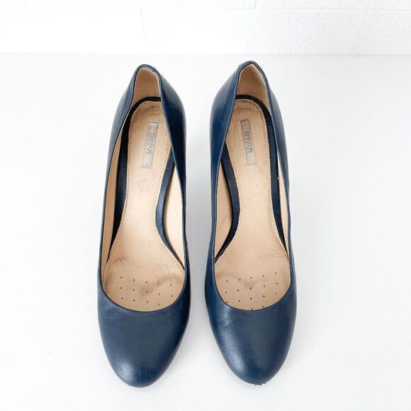 Geox Respira Womens Leather Slip On Almond Toe Pump High Heels Blue Size 39 - Picture 2 of 5